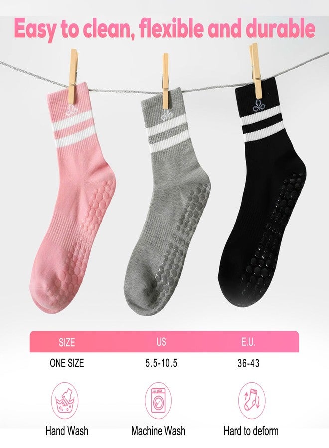 ElaraFit 4 Pack Pilates Grip Socks for Women with Grips Non Slip Yoga Socks for Pilates Reformer Barre Ballet Sticky Grippy Ankle Crew Socks Pink Black White Grey - Image 4